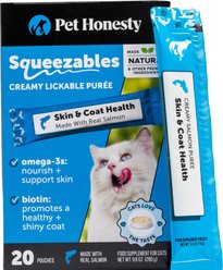 Pet Honesty Skin & Coat Health Squeezables Salmon Flavored Creamy Lickable Puree Supplement for Cats, 20 count