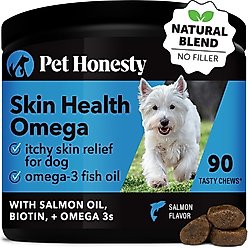 Pet Honesty Skin Health Omega Salmon Flavor Soft Chews Skin & Coat, Fish Oil Supplement for Dogs, 90 count
