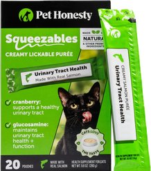 Pet Honesty Urinary Tract Health Squeezables Salmon Flavored Creamy Lickable Puree Supplement for Cats, 20 count