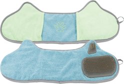 Pet Life 2-in-1 Bryer Hand Inserted Grooming Microfiber Towel with Hair Brush Combination Dog & Cat Grooming Kit, Pink/Aqua, 2-pack