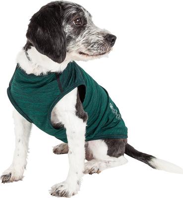 Show full view: Pet Life Active Aero-Pawlse Heathered Quick-Dry 4-Way Stretch-Performance Dog T-Shirt, Green, Medium slide 3 of 10