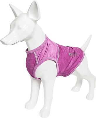 Show full view: Pet Life Active Aero-Pawlse Heathered Quick-Dry 4-Way Stretch-Performance Dog T-Shirt, Maroon/Purple, Large slide 6 of 10