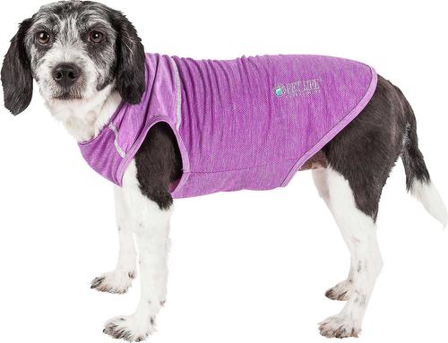 Show full view: Pet Life Active Aero-Pawlse Heathered Quick-Dry 4-Way Stretch-Performance Dog T-Shirt, Maroon/Purple, Medium slide 4 of 10