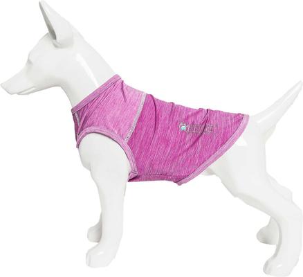 Show full view: Pet Life Active Aero-Pawlse Heathered Quick-Dry 4-Way Stretch-Performance Dog T-Shirt, Maroon/Purple, Medium slide 7 of 10
