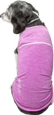 Show full view: Pet Life Active Aero-Pawlse Heathered Quick-Dry 4-Way Stretch-Performance Dog T-Shirt, Maroon/Purple, Small slide 3 of 10