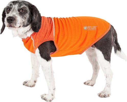 Show full view: Pet Life Active Aero-Pawlse Heathered Quick-Dry 4-Way Stretch-Performance Dog T-Shirt, Orange, Small slide 1 of 10