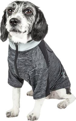 Show full view: Pet Life Active Chewitt Wagassy 4-Way Stretch Performance Long Sleeve Dog T-Shirt, Black, Medium slide 2 of 9