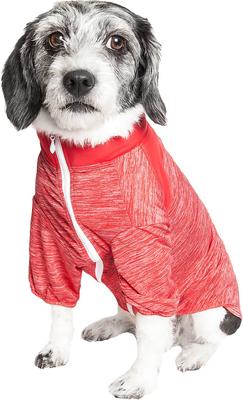 Show full view: Pet Life Active Chewitt Wagassy 4-Way Stretch Performance Long Sleeve Dog T-Shirt, Red, Small slide 2 of 9