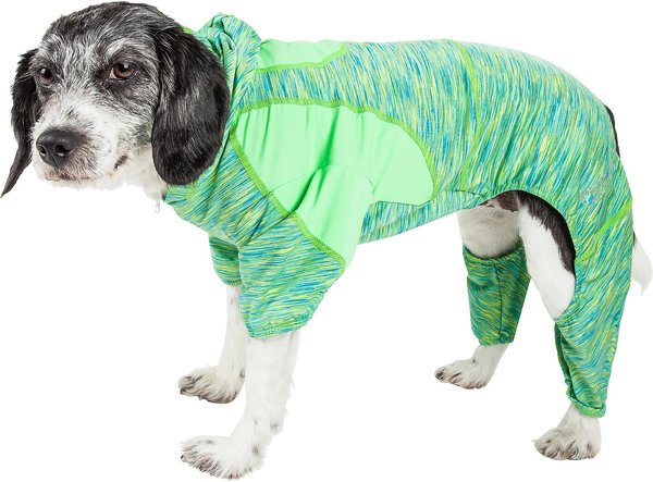 Show full view: Pet Life Active Downward Dog Hoodie, Green, X-Small slide 1 of 7
