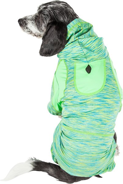 Show full view: Pet Life Active Downward Dog Hoodie, Green, X-Small slide 3 of 7
