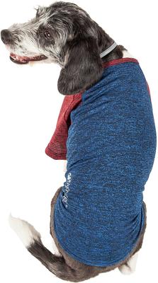 Show full view: Pet Life Active Hybreed 4-Way Stretch Two-Toned Performance Dog T-Shirt, Blue/Maroon, Small slide 3 of 10