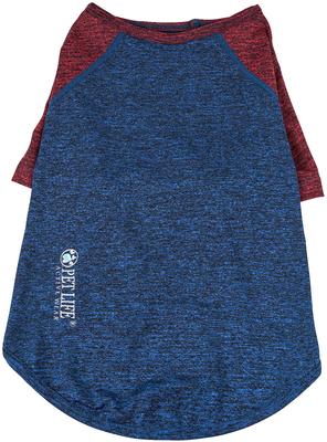 Show full view: Pet Life Active Hybreed 4-Way Stretch Two-Toned Performance Dog T-Shirt, Blue/Maroon, Small slide 4 of 10