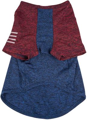 Show full view: Pet Life Active Hybreed 4-Way Stretch Two-Toned Performance Dog T-Shirt, Blue/Maroon, Small slide 5 of 10