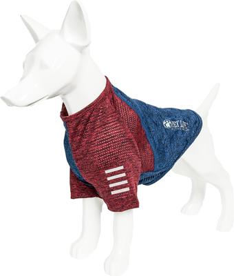 Show full view: Pet Life Active Hybreed 4-Way Stretch Two-Toned Performance Dog T-Shirt, Blue/Maroon, Small slide 6 of 10