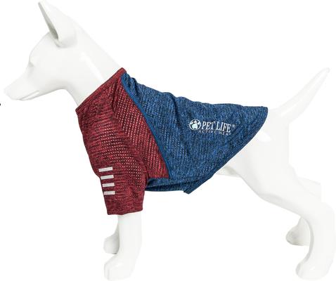 Show full view: Pet Life Active Hybreed 4-Way Stretch Two-Toned Performance Dog T-Shirt, Blue/Maroon, Small slide 7 of 10