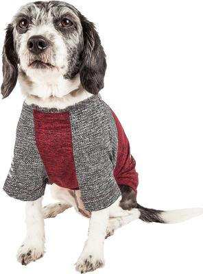 Show full view: Pet Life Active Hybreed 4-Way Stretch Two-Toned Performance Dog T-Shirt, Maroon/Grey, Medium slide 2 of 10