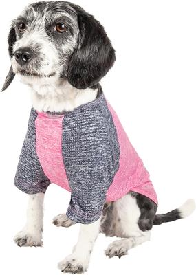 Show full view: Pet Life Active Hybreed 4-Way Stretch Two-Toned Performance Dog T-Shirt, Pink/Navy, Small slide 3 of 11