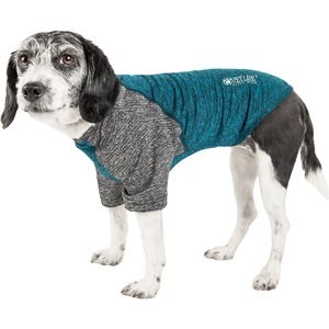Pet Life Active Hybreed 4-Way Stretch Two-Toned Performance Dog T-Shirt, Teal/Grey, Large