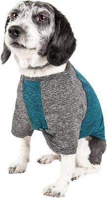 Show full view: Pet Life Active Hybreed 4-Way Stretch Two-Toned Performance Dog T-Shirt, Teal/Grey, Small slide 2 of 9