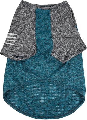 Show full view: Pet Life Active Hybreed 4-Way Stretch Two-Toned Performance Dog T-Shirt, Teal/Grey, Small slide 5 of 9