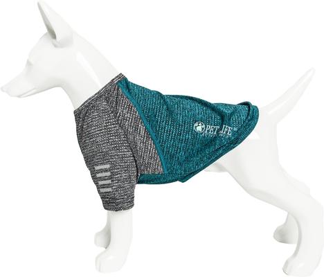 Show full view: Pet Life Active Hybreed 4-Way Stretch Two-Toned Performance Dog T-Shirt, Teal/Grey, Small slide 7 of 9