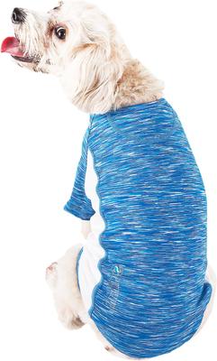 Show full view: Pet Life Active Warf Speed Heathered Ultra-Stretch Sporty Performance Dog T-Shirt, Blue Heather/White, Medium slide 2 of 9