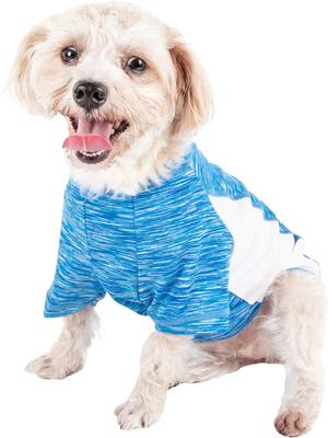 Show full view: Pet Life Active Warf Speed Heathered Ultra-Stretch Sporty Performance Dog T-Shirt, Blue Heather/White, Medium slide 3 of 9