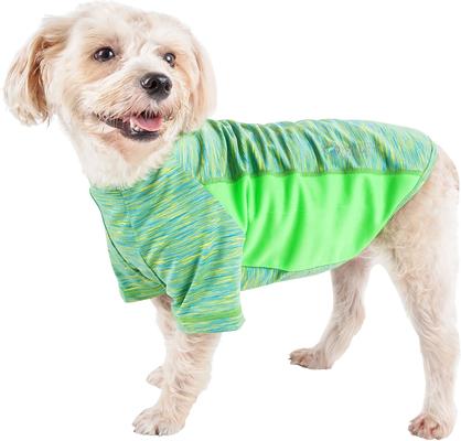 Show full view: Pet Life Active Warf Speed Heathered Ultra-Stretch Sporty Performance Dog T-Shirt, Green Heather/Light Green, Medium slide 1 of 10