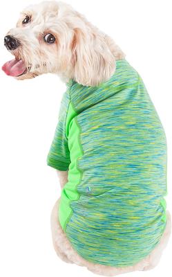 Show full view: Pet Life Active Warf Speed Heathered Ultra-Stretch Sporty Performance Dog T-Shirt, Green Heather/Light Green, Medium slide 3 of 10