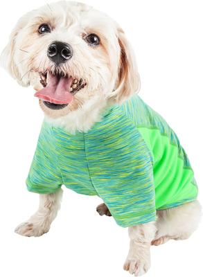 Show full view: Pet Life Active Warf Speed Heathered Ultra-Stretch Sporty Performance Dog T-Shirt, Green Heather/Light Green, Medium slide 4 of 10