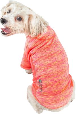 Show full view: Pet Life Active Warf Speed Heathered Ultra-Stretch Sporty Performance Dog T-Shirt, Neon Orange Heather/Pink, Medium slide 3 of 10