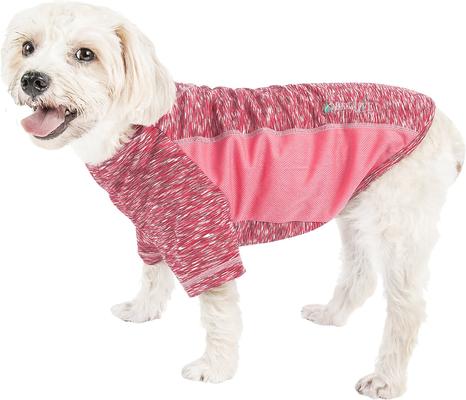 Show full view: Pet Life Active Warf Speed Heathered Ultra-Stretch Sporty Performance Dog T-Shirt, Pink Heather/Light Pink, X-Large slide 1 of 9