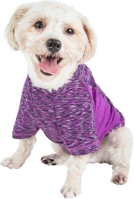 Show full view: Pet Life Active Warf Speed Heathered Ultra-Stretch Sporty Performance Dog T-Shirt, Purple Heather/Purple, Medium slide 3 of 9