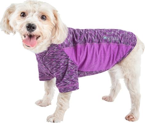 Show full view: Pet Life Active Warf Speed Heathered Ultra-Stretch Sporty Performance Dog T-Shirt, Purple Heather/Purple, X-Large slide 1 of 9