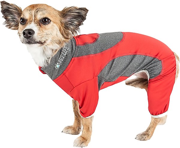 Show full view: Pet Life Active Warm-Pup Dog Hoodie, Black / Red, Medium slide 1 of 6