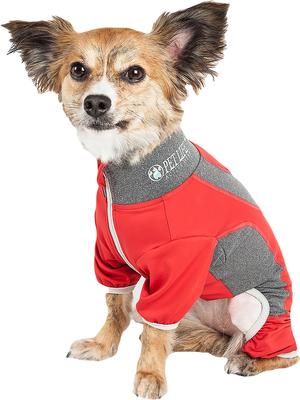 Show full view: Pet Life Active Warm-Pup Dog Hoodie, Black / Red, Small slide 2 of 6