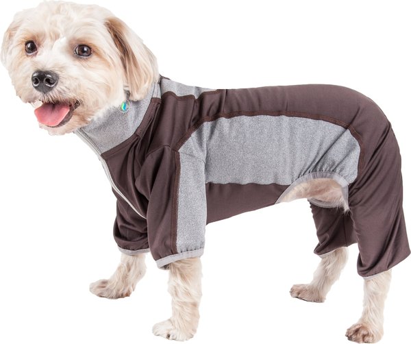 Show full view: Pet Life Active Warm-Pup Dog Hoodie, Brown & Grey, Medium slide 1 of 6