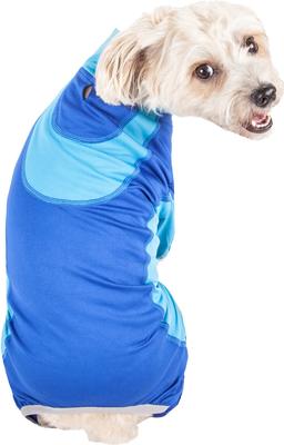 Show full view: Pet Life Active Warm-Pup Dog Hoodie, Dark Blue / Light Blue, Medium slide 2 of 6