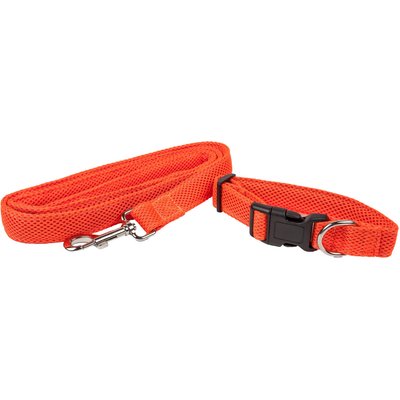 Pet Life Pet Life Aero Mesh 2-In-1 Dual Sided Mesh Dog Leash & Collar, Orange, Small