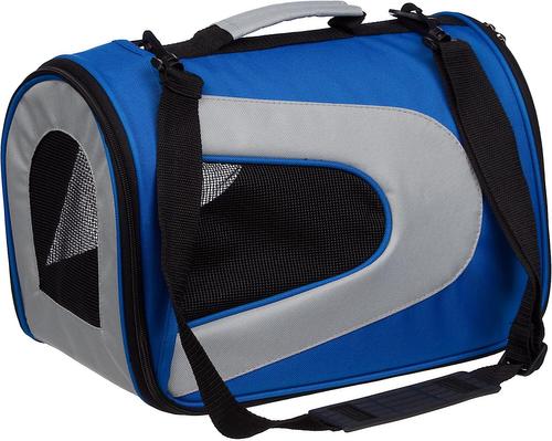 Show full view: Pet Life Airline Approved Folding Zippered Sporty Mesh Dog Carrier, Blue & Grey, Medium slide 3 of 10