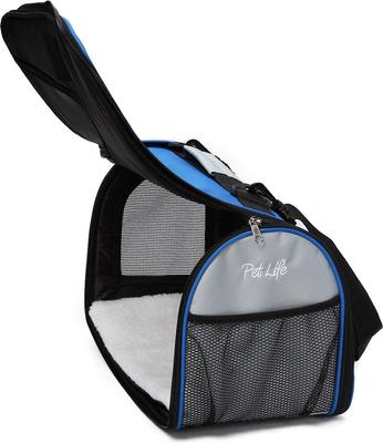 Show full view: Pet Life Airline Approved Folding Zippered Sporty Mesh Dog Carrier, Blue & Grey, Medium slide 4 of 10
