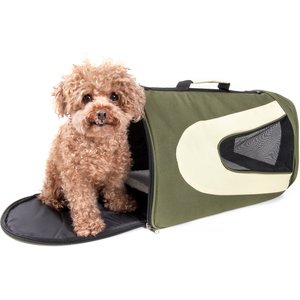 Pet Life Airline Approved Folding Zippered Sporty Mesh Dog Carrier, Green & Khaki, Medium