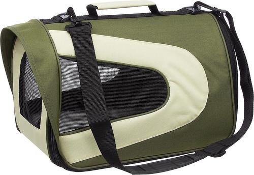 Show full view: Pet Life Airline Approved Folding Zippered Sporty Mesh Dog Carrier, Green & Khaki, Medium slide 2 of 6