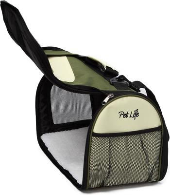 Show full view: Pet Life Airline Approved Folding Zippered Sporty Mesh Dog Carrier, Green & Khaki, Medium slide 3 of 6