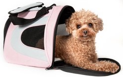 Pet Life Airline Approved Folding Zippered Sporty Mesh Dog Carrier, Pink & Cream, Large