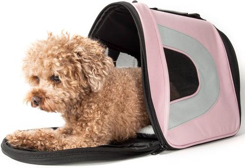 Show full view: Pet Life Airline Approved Folding Zippered Sporty Mesh Dog Carrier, Pink & Cream, Large slide 3 of 10