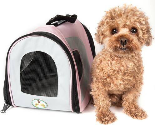 Show full view: Pet Life Airline Approved Folding Zippered Sporty Mesh Dog Carrier, Pink & Cream, Large slide 4 of 10