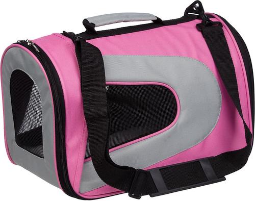 Show full view: Pet Life Airline Approved Folding Zippered Sporty Mesh Dog Carrier, Pink & Cream, Large slide 5 of 10