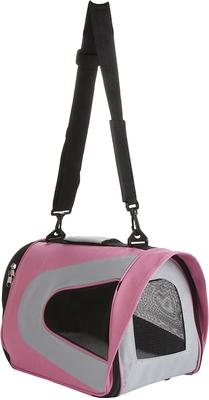 Show full view: Pet Life Airline Approved Folding Zippered Sporty Mesh Dog Carrier, Pink & Cream, Large slide 7 of 10