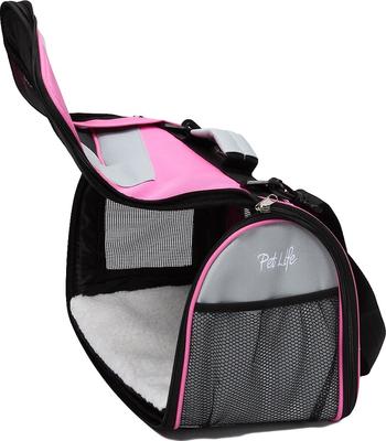 Show full view: Pet Life Airline Approved Folding Zippered Sporty Mesh Dog Carrier, Pink & Cream, Large slide 10 of 10